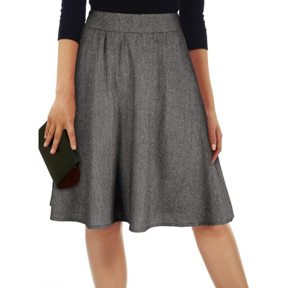 Women's Tweed A-Line Skirt - High Waist Flared Mini & Pleated Midi Grey